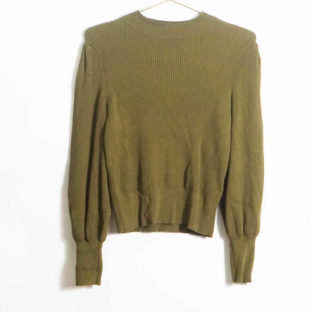 Banana Republic Ribbed Puff Sleeve Sweater in Cargo Olive S